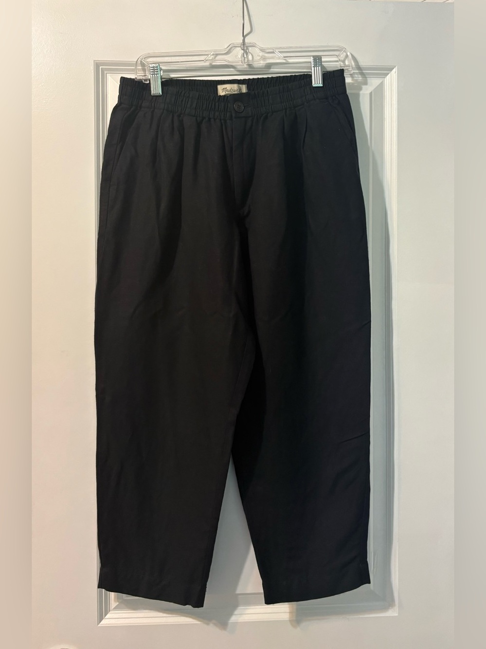 Madewell Linen Blend Pull-On Cropped Pants Size Small Relaxed Elastic Waist